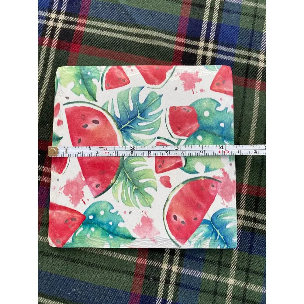 Painted Slate Summer Cork Backed Coasters Set‎ of 3 Watermelon Motif